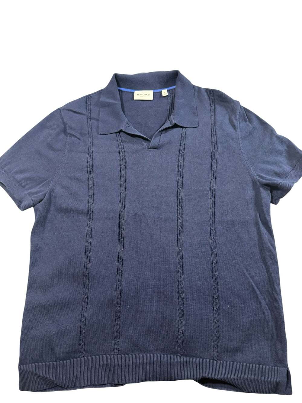 Bonobos Men's Navy Blue Vertical Cable Knit Polo Shirt Size Large